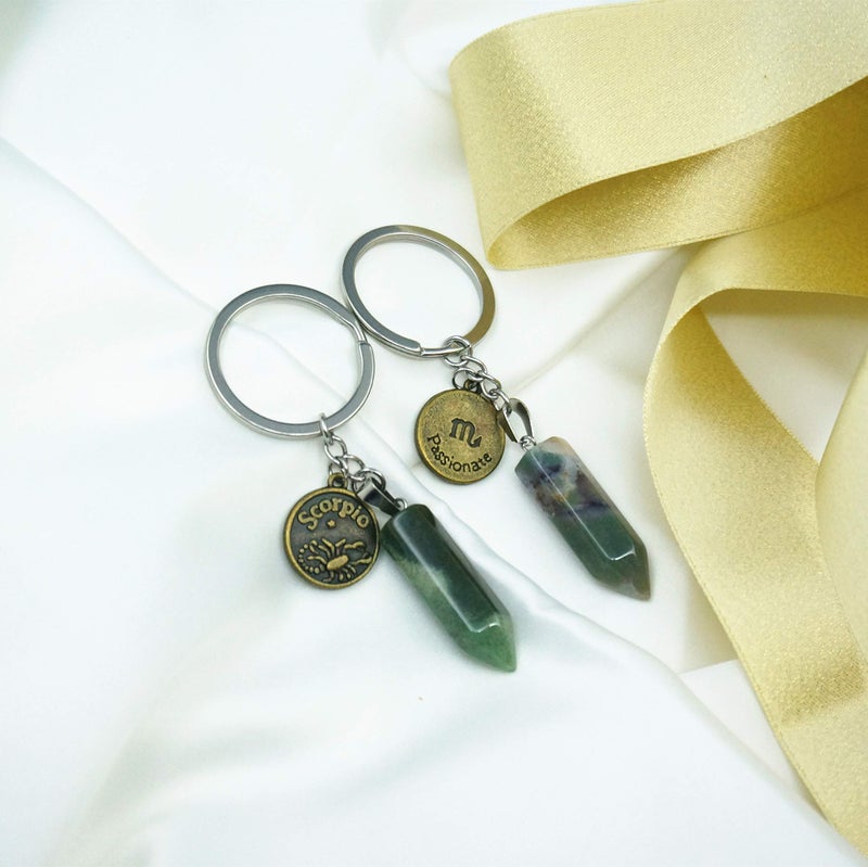 ZUOPIPI Zodiac Crystal Stone Keychain Natural Rose Stone/Red Agate/Aventurine Healing Crystal Keychain (Scorpio) - Image 4
